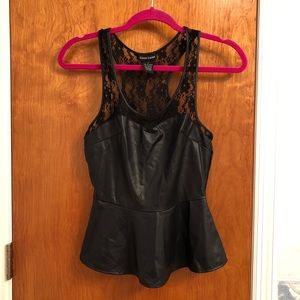 Cotton Express black leather lace peplum top S